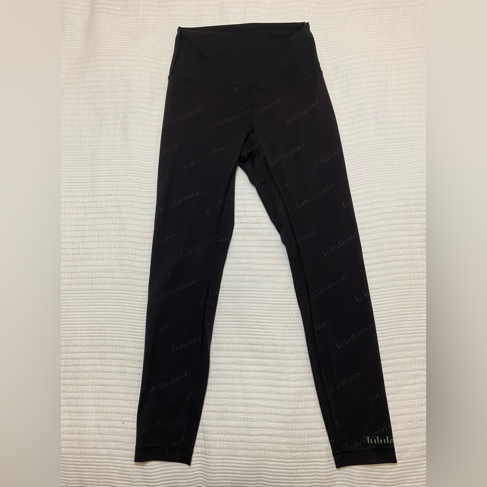 Lululemon Wunder Train High-Rise Tight 25” Luxtreme Logo Print Black Size 6 RARE